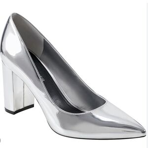 Marc Fisher Shiny Silver Block Heel Pumps